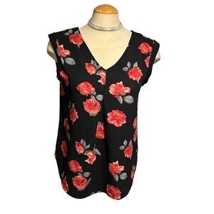 DEX Tank Top Floral Sleeveless Top V Neck Size M Criss Cross Back